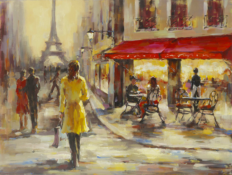 PXYW554 Wall décor art oil on canvas street scene Paris red brown tones